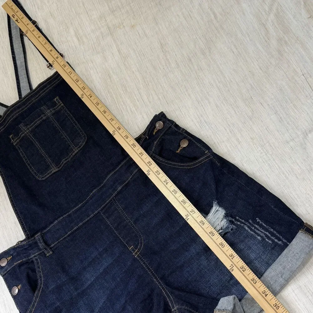 Wax Jeans Shortalls Dark‎ Blue Overalls Shorts Distressed Stretch Size 2X/3X